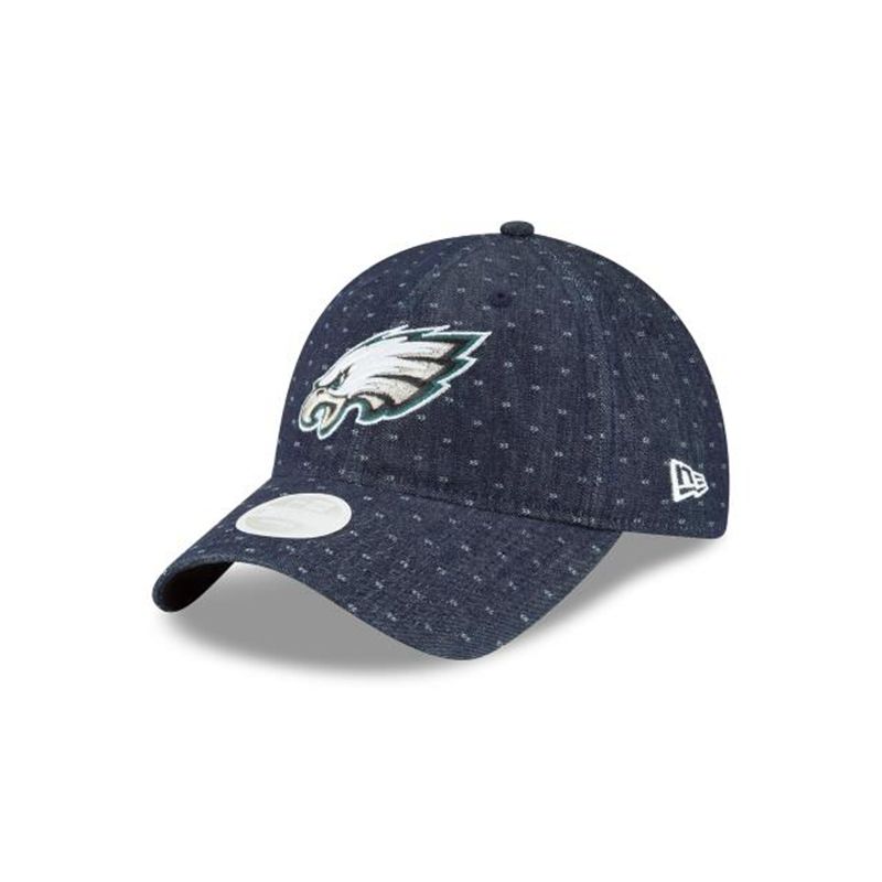 NFL Philadelphia Eagles Womens Dotted Denim 9Twenty Adjustable (ODN4064) - Blue New Era Caps